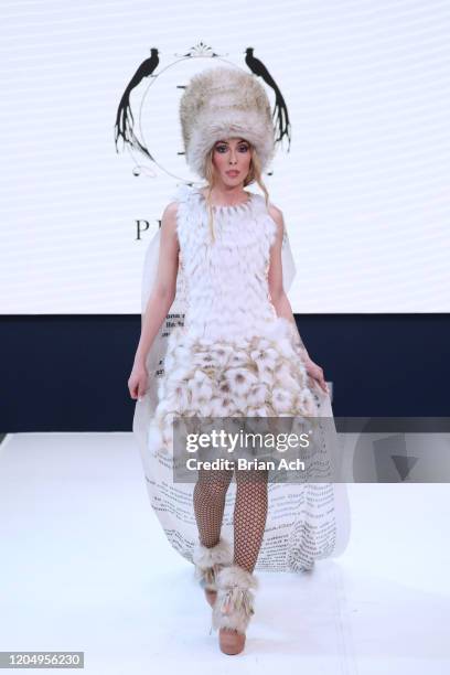 Model walks the runway wearing Pelush Luxury Faux Furs during NYFW Powered By hiTechMODA on February 08, 2020 in New York City.