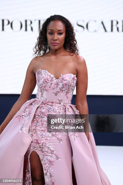 Model walks the runway wearing Portia & Scarlett Couture during NYFW Powered By hiTechMODA on February 08, 2020 in New York City.