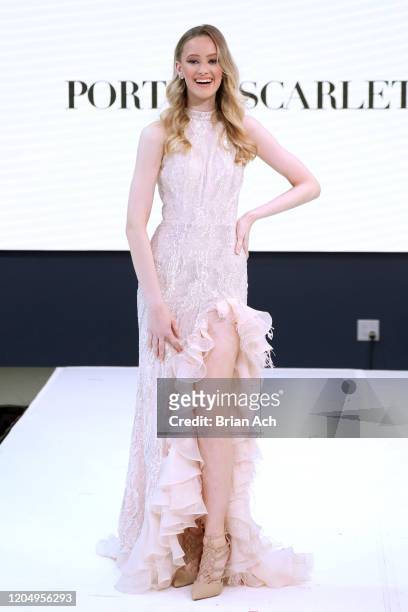 Model walks the runway wearing Portia & Scarlett Couture during NYFW Powered By hiTechMODA on February 08, 2020 in New York City.