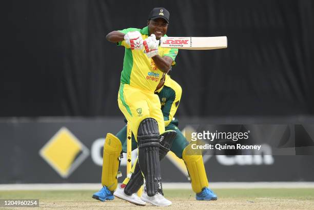 Brian Lara bats during the Bushfire Cricket Bash T20 match between the Ponting XI and the Gilchrist XI at Junction Oval on February 09, 2020 in...