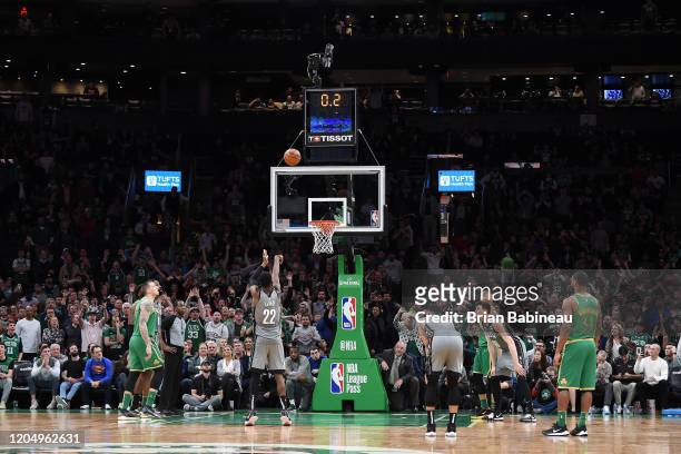 Caris LeVert of the Brooklyn Nets shoots a free throw to send the game into overtime against the Boston Celtics on March 03, 2020 at the TD Garden in...