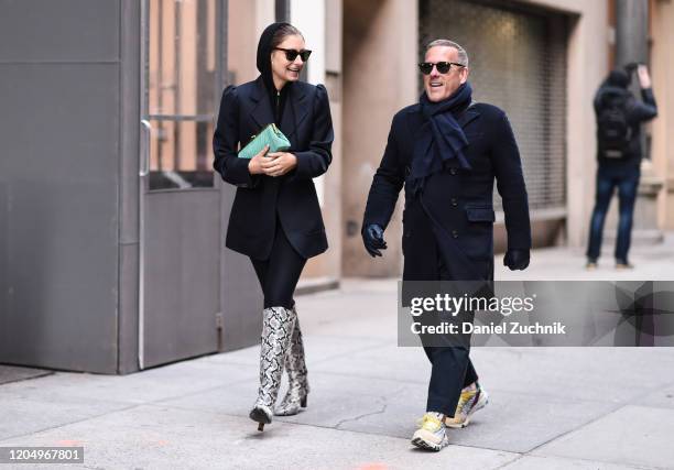 Jenny Walton and Scott Schuman are seen outside the Hellessy show during New York Fashion Week: A/W20 on February 08, 2020 in New York City.