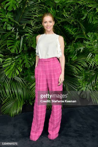 Leslie Mann, wearing CHANEL, attends CHANEL and Charles Finch Pre-Oscar Awards Dinner at Polo Lounge at The Beverly Hills Hotel on February 08, 2020...