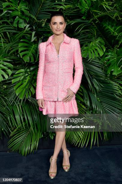 Penélope Cruz, wearing CHANEL, attends CHANEL and Charles Finch Pre-Oscar Awards Dinner at Polo Lounge at The Beverly Hills Hotel on February 08,...