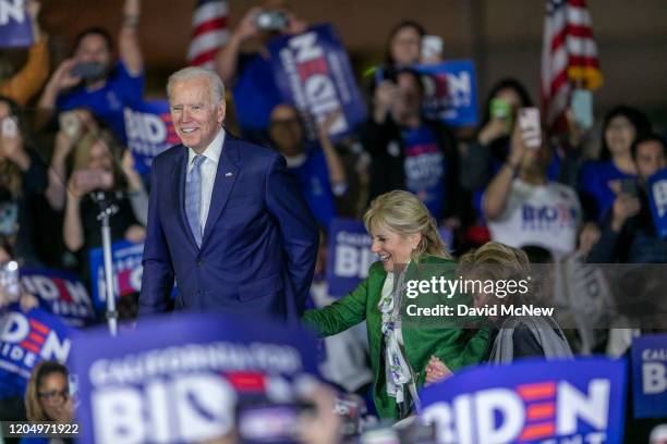 Democratic presidential candidate former Vice President Joe Biden, accompanied by his wife Jill Biden and sister Valerie Biden Owens, takes to the...