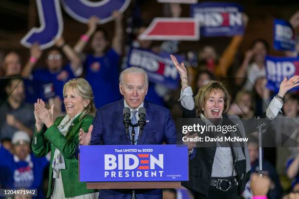 Democratic presidential candidate former Vice President Joe Biden, his wife Jill Biden and sister Valerie Biden Owens, attend a Super Tuesday event...