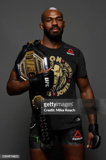 Jon Jones poses for a portrait backstage during the UFC 247 event at Toyota Center on February 08, 2020 in Houston, Texas.