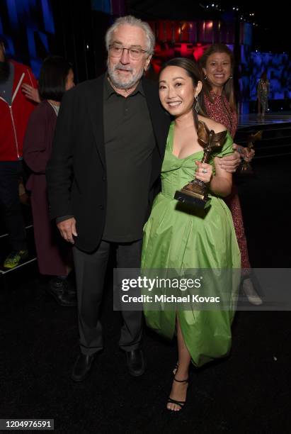 Robert De Niro and Best Feature award winner for 'The Farewell' Lulu Wang at the 2020 Film Independent Spirit Awards on February 08, 2020 in Santa...