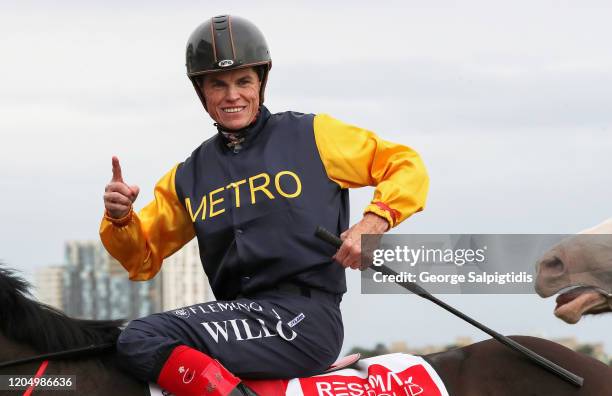 Jockey Craig Williams after riding Delusions to win Race 7, Resimax Group Jockey Challenge Trophy during Rapid Racing day, Flemington Twilight Races...