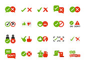 Do and don’t icon set. Included icons as check, mark, good, bed, accept, deny, checklist and more.