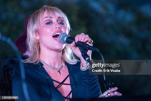 Miley Cyrus performs at the Sunset Marquis on February 08, 2020 in West Hollywood, California.