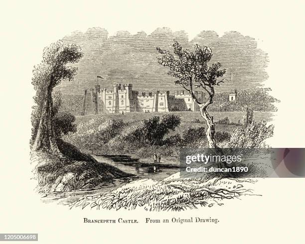 ilustrações, clipart, desenhos animados e ícones de castelo brancepeth, condado de durham, inglaterra - durham nordeste da inglaterra