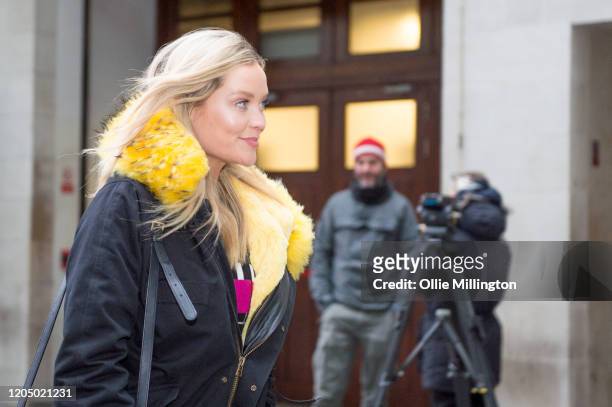 Laura Whitmore arrives at BBC Broadcast House for her BBC Radio 5 Live radio show on February 9, 2020 in London, United Kingdom.