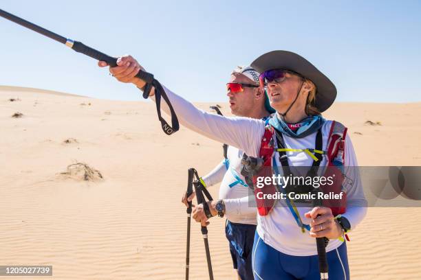 Rob Rinder and Louise Minchin continue their journey during day 3 of the 'Sport Relief challenge: The Heat is On' on February 26, 2020 in the Namib...