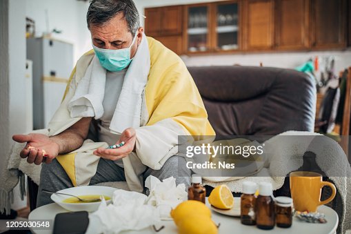 Senior man sick with corona virus Senior man sick with corona virus
