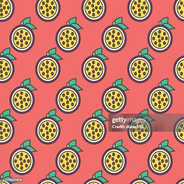 fruit icon seamless pattern, passion fruit - passionfruit stock illustrations