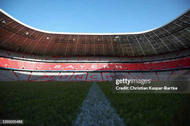 General view inside the stadium prior to the Bundesliga match between FC Bayern Muenchen and RB Leipzig at Allianz Arena on February 09, 2020 in...