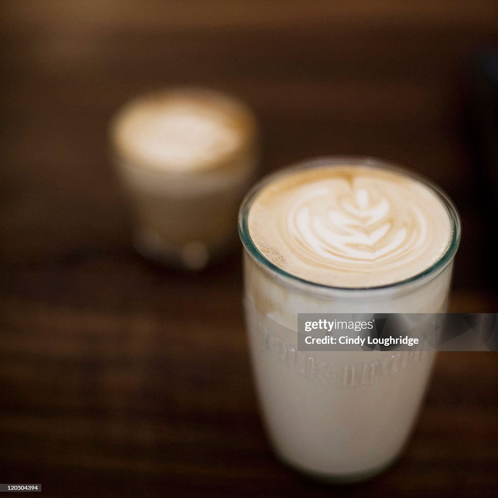 Latte in milk glass