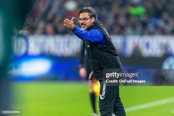 Head coach David Wagner of FC Schalke 04 gestures during the DFB Cup quarterfinal match between FC Schalke 04 and FC Bayern Muenchen at Veltins Arena...