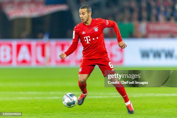 Thiago Alcantera of Bayern Muenchen controls the ball during the DFB Cup quarterfinal match between FC Schalke 04 and FC Bayern Muenchen at Veltins...