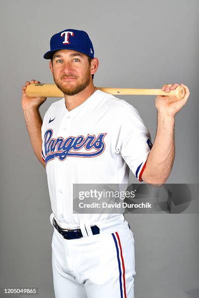 Jeff Mathis of the Texas Rangers poses during Photo Day on Wednesday ...