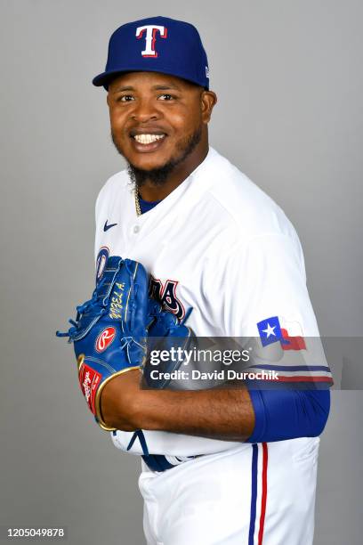 Edison Volquez of the Texas Rangers poses during Photo Day on Wednesday, February 19, 2020 at Surprise Stadium in Surprise, Arizona.