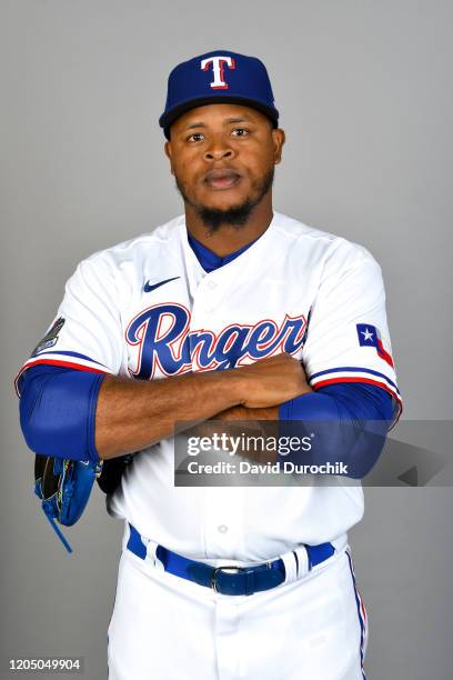 Edison Volquez of the Texas Rangers poses during Photo Day on Wednesday, February 19, 2020 at Surprise Stadium in Surprise, Arizona.