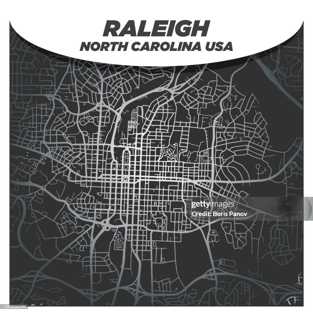 Modern and Elegant Silver City Street Map of Downtown Raleigh North Carolina