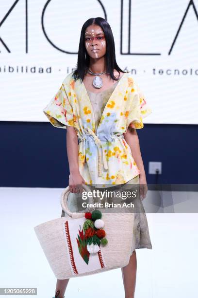 Model walks the runway wearing TARPUI during NYFW Powered By hiTechMODA on February 08, 2020 in New York City.