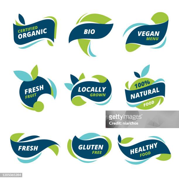 ilustraciones, imágenes clip art, dibujos animados e iconos de stock de etiquetas de alimentos saludables - curva forma