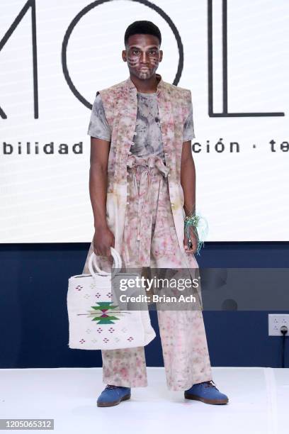 Model walks the runway wearing TARPUI during NYFW Powered By hiTechMODA on February 08, 2020 in New York City.