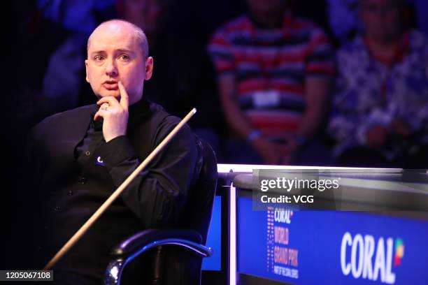 Graeme Dott of Scotland looks on during the final match against Neil Robertson of Australia on day seven of 2020 Coral World Grand Prix at the...