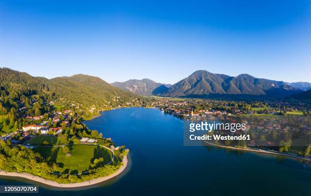 germany, bavaria, rottach-egern, aerial view of clear sky over lakeshore town - tegernsee imagens e fotografias de stock