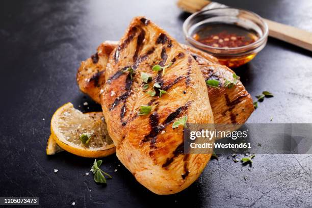 grilled chicken breasts - grilled chicken stock pictures, royalty-free photos & images