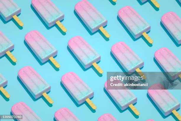 ice cream stick, popsicle, minimal summer concept, isometric view. - pink and blue candy stock pictures, royalty-free photos & images