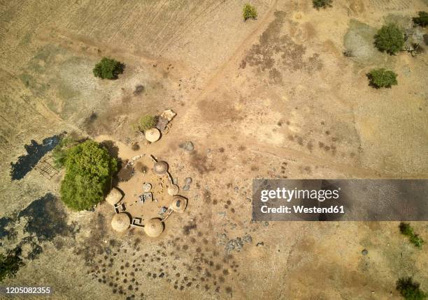 burkina faso, fada n?gourma, aerial view of small village - burkina faso photos et images de collection
