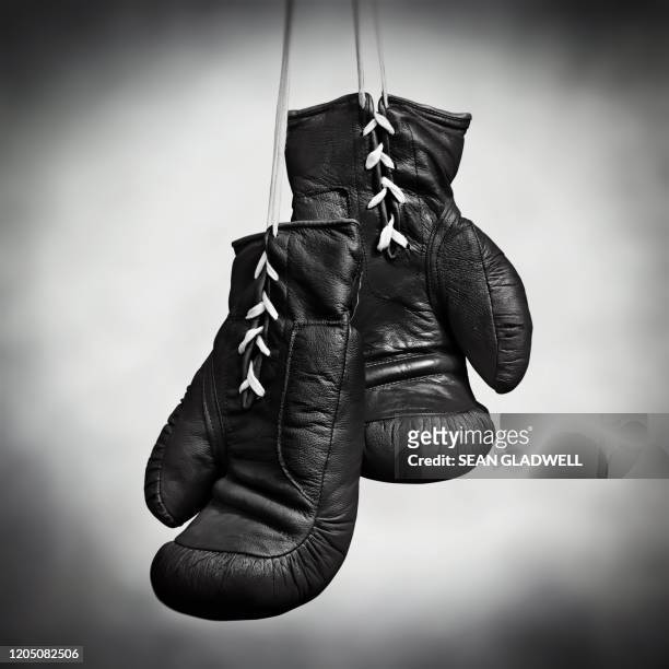 laced boxing gloves - combative sport stock photos et images de collection