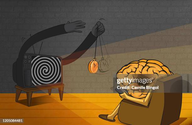 brain - tv addiction - hypnosis stock illustrations