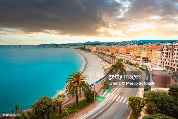 high angle view over nice, french riviera, france - the french riviera road stock-fotos und bilder