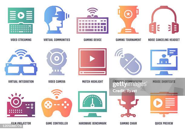 gaming industry vector icon pack with inner shadow depth - gaming computer stock illustrations