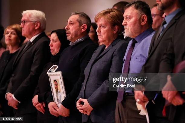 Hesse's state premier Volker Bouffier, German Presidetn Frank-Walter Steinmeier, German Chancellor Angela Merkel and Mayor of Hanau Claus Kaminsky...