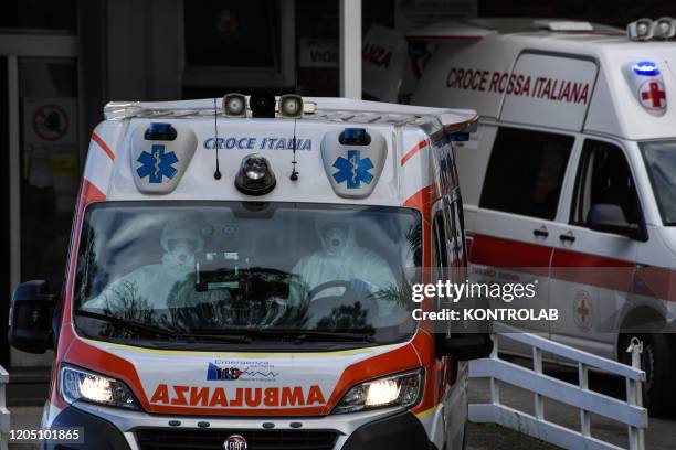 The nurses on board the high bio-containment ambulance to the emergency room of the Cotugno hospital in Naples where the patient on vacation to...