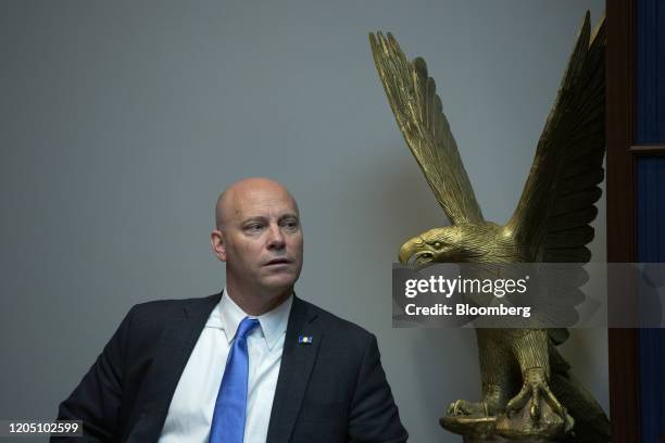 Marc Short, chief of staff to Vice President Mike Pence, listens during a meeting with the Coronavirus Task Force and diagnostic lab executives at...