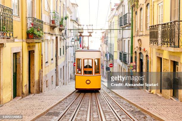 elevador da bica funicular in lisbon, portugal - lisbon stock pictures, royalty-free photos & images