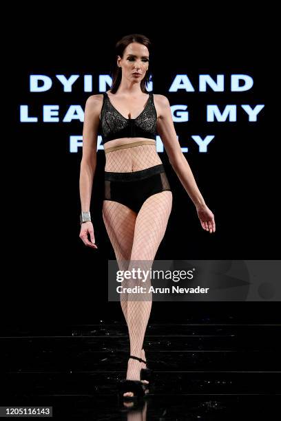 Model walks the runway during Ana Ono Intimates Project Cancerland At New York Fashion Week Powered By Art Hearts Fashion NYFW 2020 at The Angel...