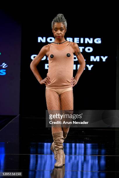 Model walks the runway during Ana Ono Intimates Project Cancerland At New York Fashion Week Powered By Art Hearts Fashion NYFW 2020 at The Angel...