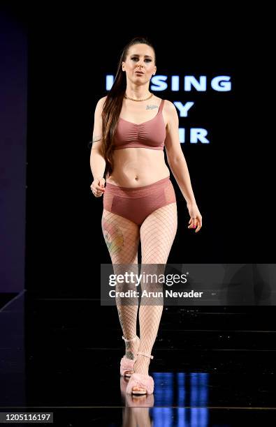 Model walks the runway during Ana Ono Intimates Project Cancerland At New York Fashion Week Powered By Art Hearts Fashion NYFW 2020 at The Angel...