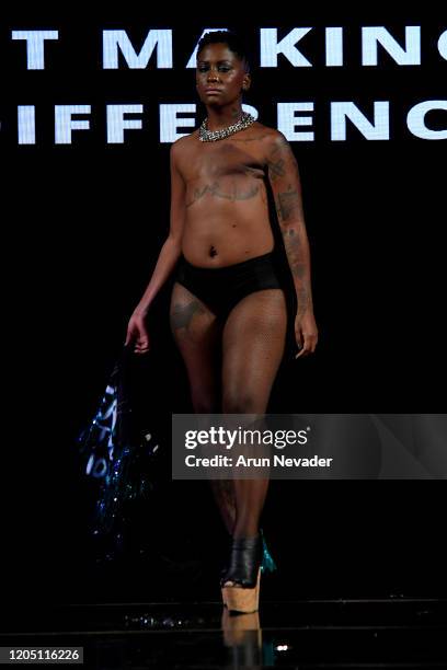 Model walks the runway during Ana Ono Intimates Project Cancerland At New York Fashion Week Powered By Art Hearts Fashion NYFW 2020 at The Angel...