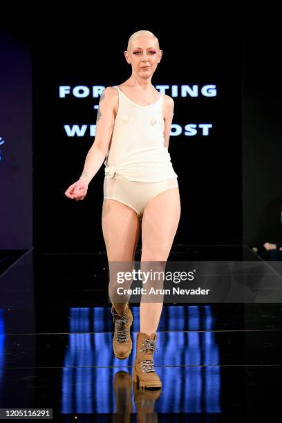 Model walks the runway during Ana Ono Intimates Project Cancerland At New York Fashion Week Powered By Art Hearts Fashion NYFW 2020 at The Angel...