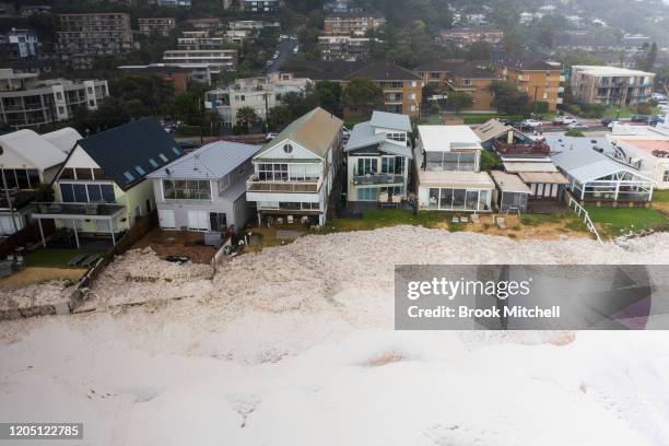 Beach erosion is seen at Collaroy on the Northern Beaches on February 10, 2020 in Sydney, Australia. Homes were evacuated after a landslip at...